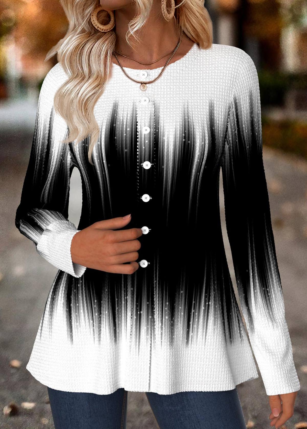 Multi Color Tummy Coverage Ombre Long Sleeve T Shirt | picture 