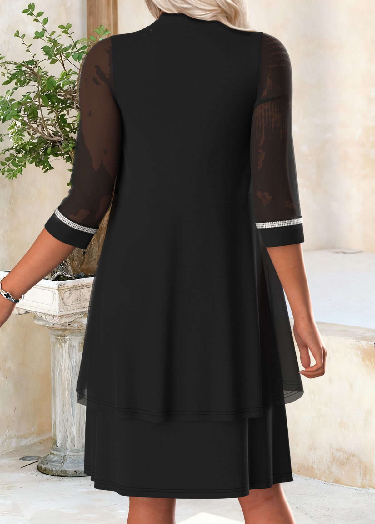Black Tummy Coverage 3/4 Sleeve Dress and Cardigan | picture 