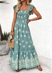 Sage Green Tummy Coverage Tribal Print Maxi Bandeau Dress