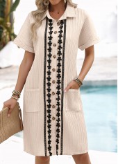 Light Camel Tummy Coverage Short Sleeve Shirt Collar Dress