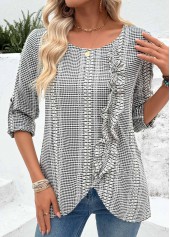 Black Tummy Coverage Long Sleeve Round Neck Blouse