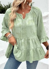 Sage Green Tummy Coverage 3/4 Sleeve Round Neck Blouse | thumb picture 