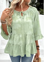 Sage Green Tummy Coverage 3/4 Sleeve Round Neck Blouse | thumb picture 