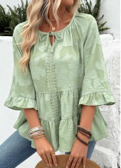 Sage Green Tummy Coverage 3/4 Sleeve Round Neck Blouse