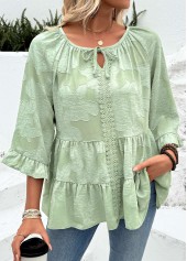 Sage Green Tummy Coverage 3/4 Sleeve Round Neck Blouse | thumb picture 