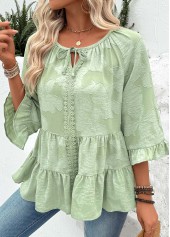 Sage Green Tummy Coverage 3/4 Sleeve Round Neck Blouse | thumb picture 