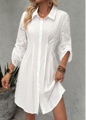 White Tummy Coverage Long Sleeve Shirt Collar Dress