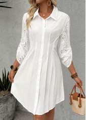 White Tummy Coverage Long Sleeve Shirt Collar Dress | thumb picture 
