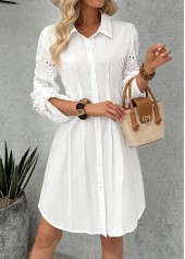White Tummy Coverage Long Sleeve Shirt Collar Dress | thumb picture 