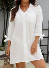 Tie Beige Turn Down Collar Button Cover Up | thumb picture 