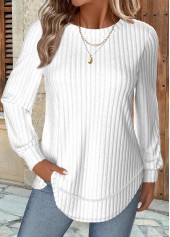 White Long Sleeve Round Neck Sweatshirt