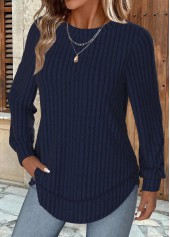 Navy Long Sleeve Round Neck Sweatshirt | thumb picture 