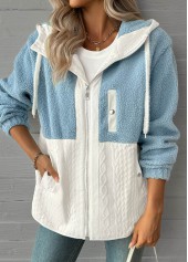 Light Blue Tummy Coverage Long Sleeve Hooded Coat | thumb picture 