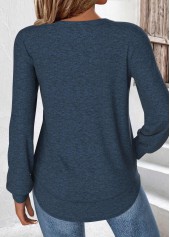 Peacock Blue Curved Hem Long Sleeve T Shirt | thumb picture 