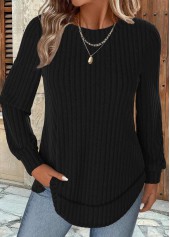 Black Long Sleeve Round Neck Sweatshirt