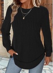 Black Long Sleeve Round Neck Sweatshirt | thumb picture 