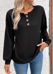 Black Tummy Coverage Long Sleeve Round Neck Sweatshirt