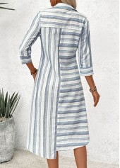 Blue Patchwork Striped 3/4 Sleeve Shirt Collar Dress | thumb picture 
