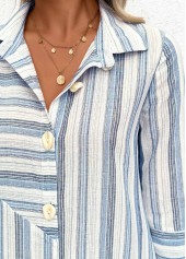 Blue Patchwork Striped 3/4 Sleeve Shirt Collar Dress | thumb picture 