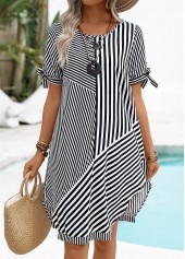Black Tummy Coverage Striped Short Sleeve Round Neck Dress | thumb picture 