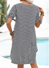 Black Tummy Coverage Striped Short Sleeve Round Neck Dress | thumb picture 