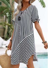 Black Tummy Coverage Striped Short Sleeve Round Neck Dress | thumb picture 