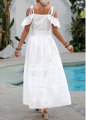 White Maxi Patchwork Belted Sleeveless Tie Collar Dress | thumb picture 