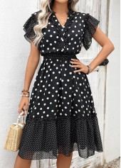 Black Polka Dot Patchwork Short Sleeve V Neck Dress | thumb picture 