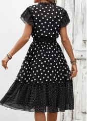 Black Polka Dot Patchwork Short Sleeve V Neck Dress | thumb picture 