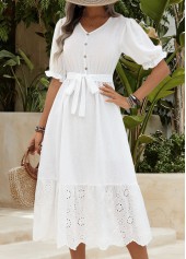 White Tummy Coverage Belted Short Sleeve V Neck Dress | thumb picture 