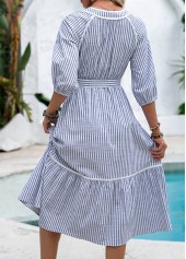 Navy Tummy Coverage Striped Belted 3/4 Sleeve Dress | thumb picture 