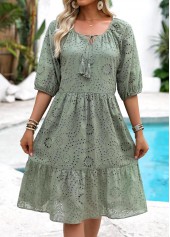 Sage Green Tummy Coverage 3/4 Sleeve Round Neck Dress | thumb picture 