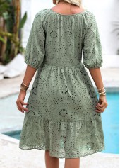 Sage Green Tummy Coverage 3/4 Sleeve Round Neck Dress | thumb picture 