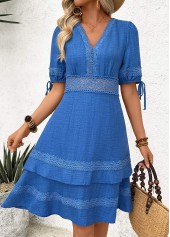 Denim Blue Tummy Coverage Half Sleeve V Neck Dress