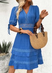 Denim Blue Tummy Coverage Half Sleeve V Neck Dress | thumb picture 