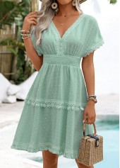 Light Green Tummy Coverage Short Sleeve V Neck Dress