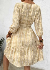 Yellow Tummy Coverage Plaid Belted 3/4 Sleeve Dress | thumb picture 