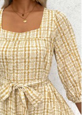 Yellow Tummy Coverage Plaid Belted 3/4 Sleeve Dress | thumb picture 