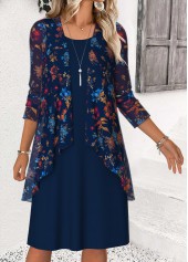 Navy Tummy Coverage Ditsy Floral Print Dress and Cardigan
