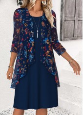 Navy Tummy Coverage Ditsy Floral Print Dress and Cardigan | thumb picture 