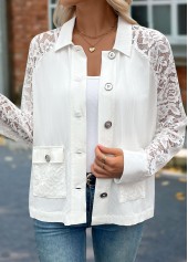 Beige Tummy Coverage Long Sleeve Turn Down Collar Shacket | thumb picture 