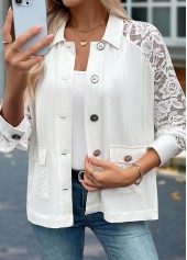 Beige Tummy Coverage Long Sleeve Turn Down Collar Shacket | thumb picture 