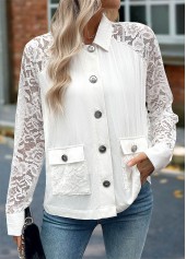 Beige Tummy Coverage Long Sleeve Turn Down Collar Shacket | thumb picture 