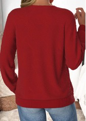 Wine Red Button Long Sleeve Asymmetrical Neck Sweatshirt | thumb picture 