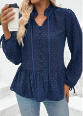 Navy Tummy Coverage Long Sleeve Stand Collar Blouse | thumb picture 