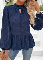 Navy Tummy Coverage Long Sleeve Stand Collar Blouse | thumb picture 