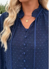 Navy Tummy Coverage Long Sleeve Stand Collar Blouse | thumb picture 