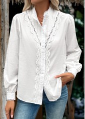 Raw White Tummy Coverage Long Sleeve Stand Collar Blouse