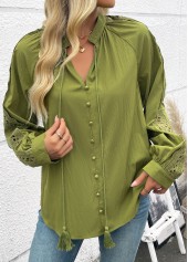 Grass Green Tummy Coverage Long Sleeve V Neck Blouse | thumb picture 