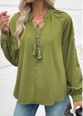 Grass Green Tummy Coverage Long Sleeve V Neck Blouse | thumb picture 